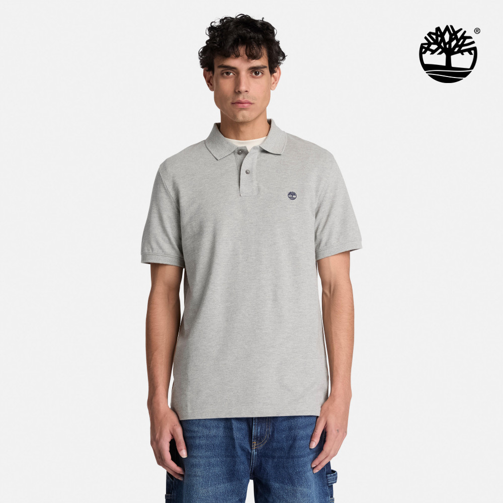 Timberland 男款灰色刺繡LOGO短袖Polo衫|A2AC1052