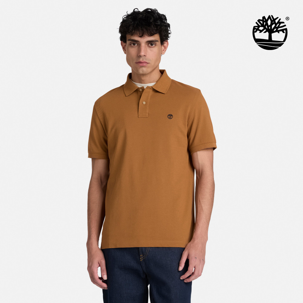 Timberland 男款深小麥色刺繡LOGO短袖Polo衫|A2AC1EH2