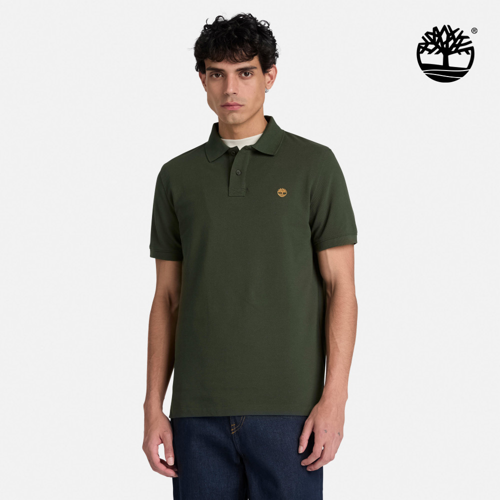 Timberland 男款綠色刺繡LOGO短袖Polo衫|A2AC1U31