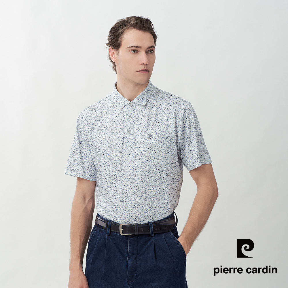 Pierre Cardin 皮爾卡登 男款 平紋數位印花短袖POLO衫-白色 (5267290-90)