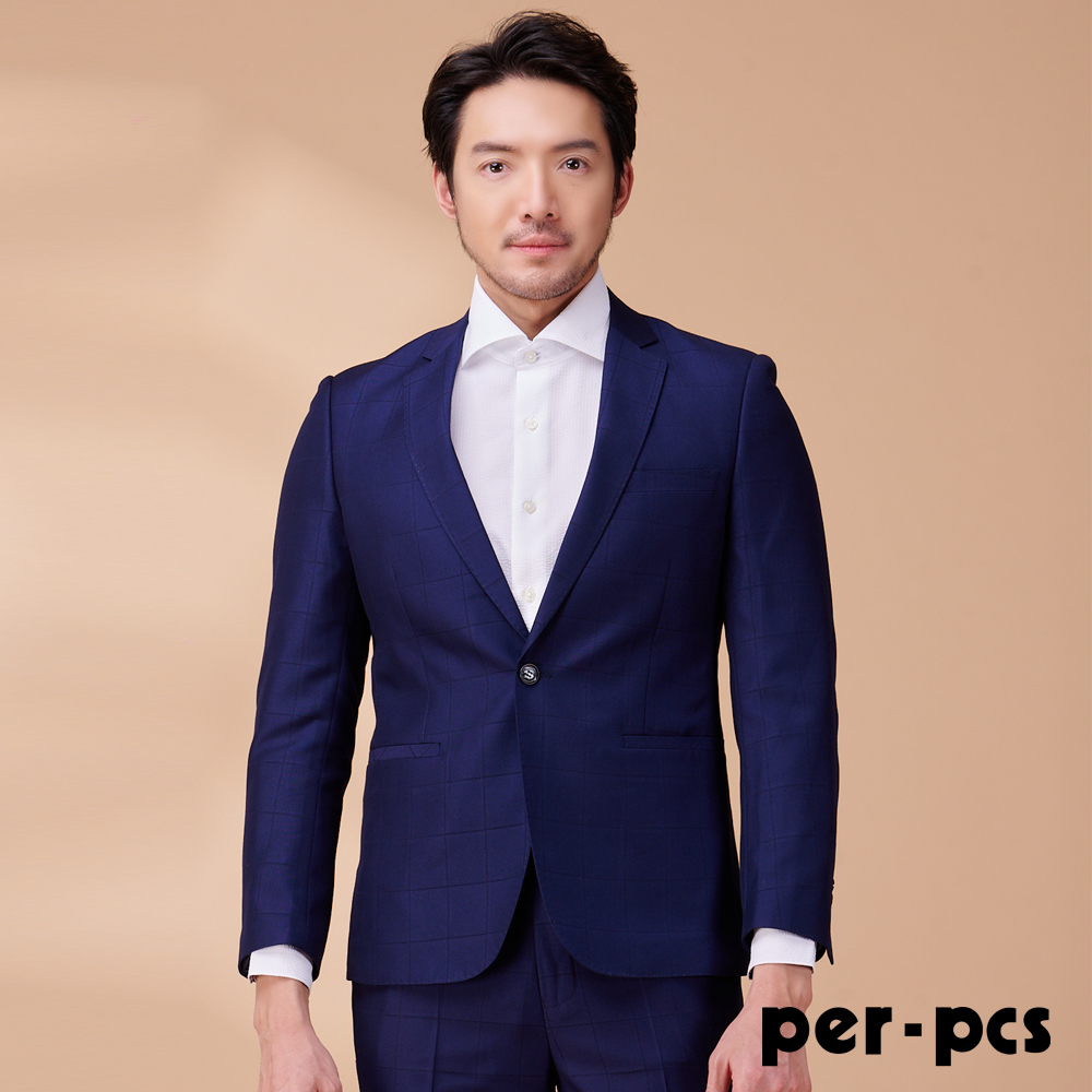 per-pcs 派彼士 精緻質感格紋合身西裝_藍(823301)