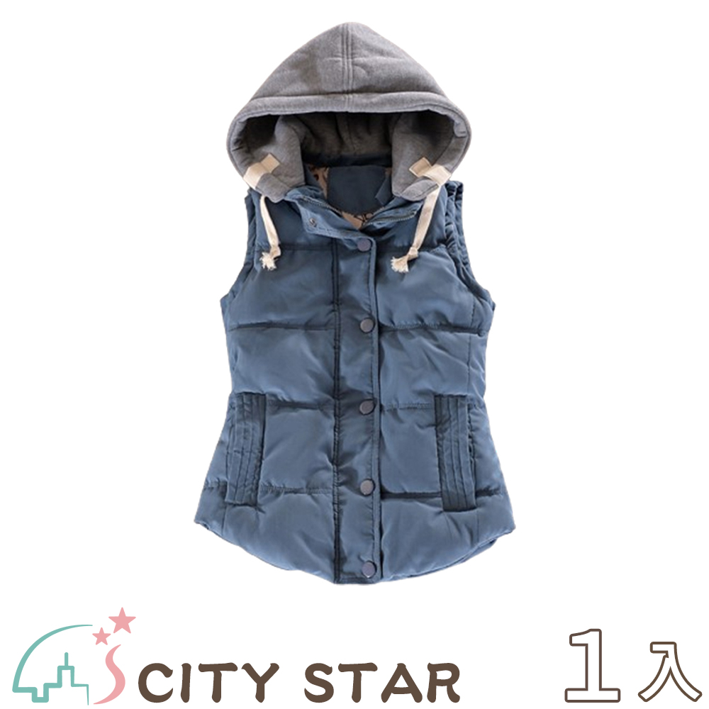 CITY STAR 韓版羽絨綿連帽馬甲背心M-5XL