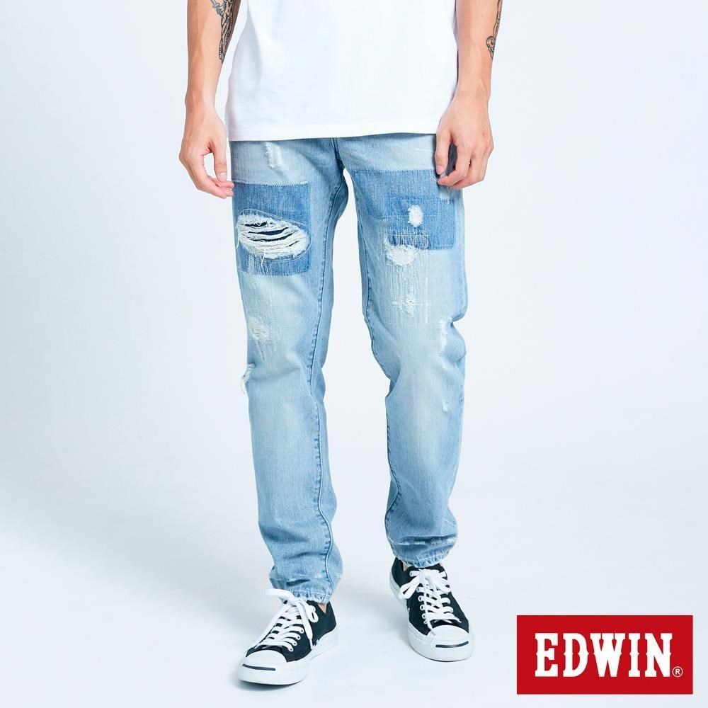 EDWIN 男裝 BLUE TRIP 拼貼刷破造型丹寧錐形褲 (漂淺藍)