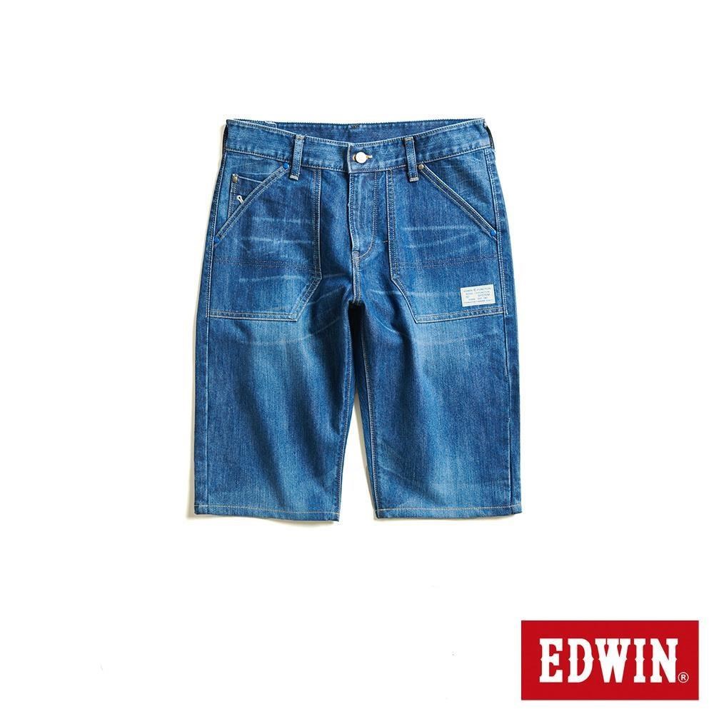 EDWIN 男裝 E-FUNCTION 前貼大口袋丹寧短褲 (石洗藍)