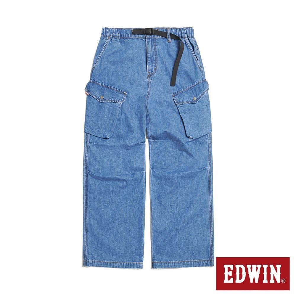 EDWIN 男裝 加大碼 大口袋束口工裝褲 (石洗藍)