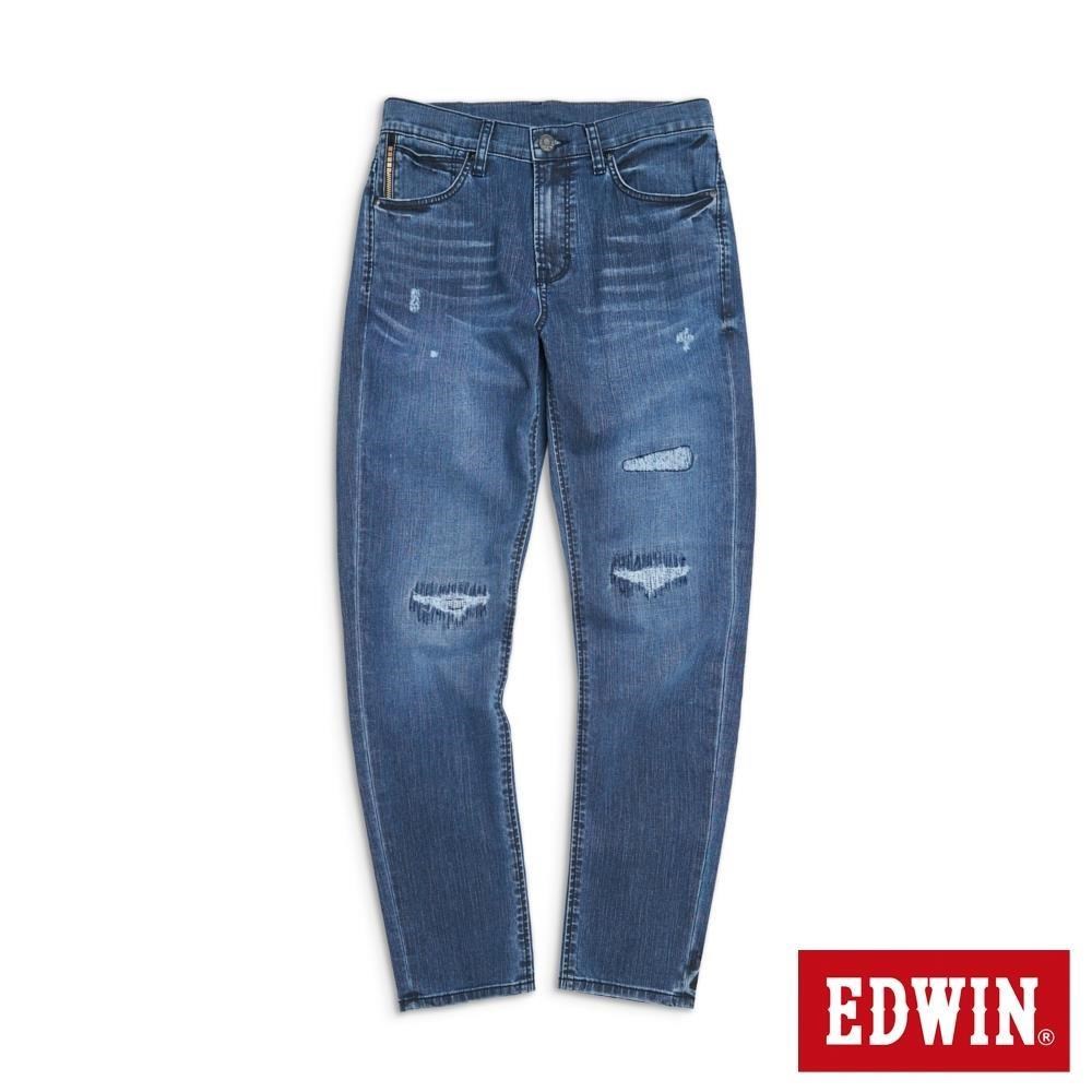 EDWIN 男裝 EDGE 補釘窄管丹寧直筒褲 (石洗藍)
