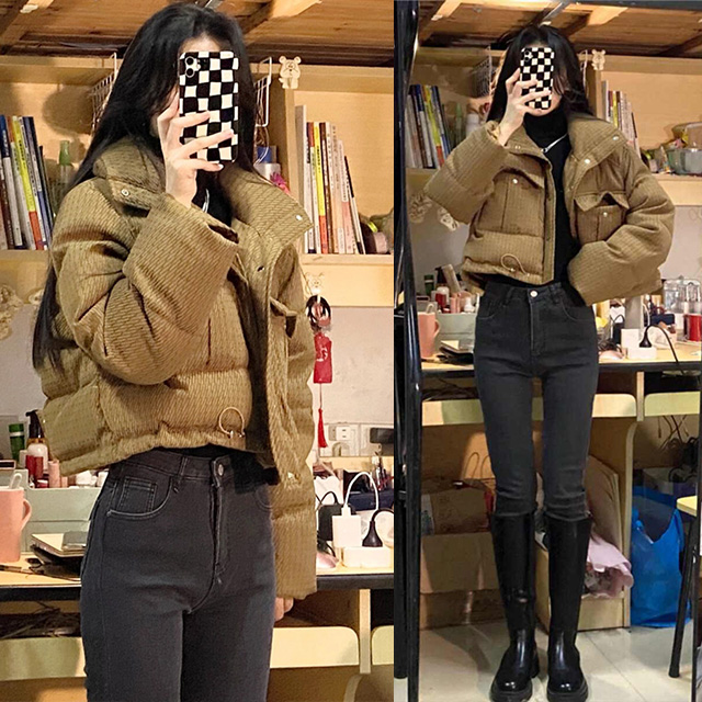 K.W. 韓國進口頂極可愛羽絨服小香風學院風暖外套(保暖外套/中長款/過膝外套)