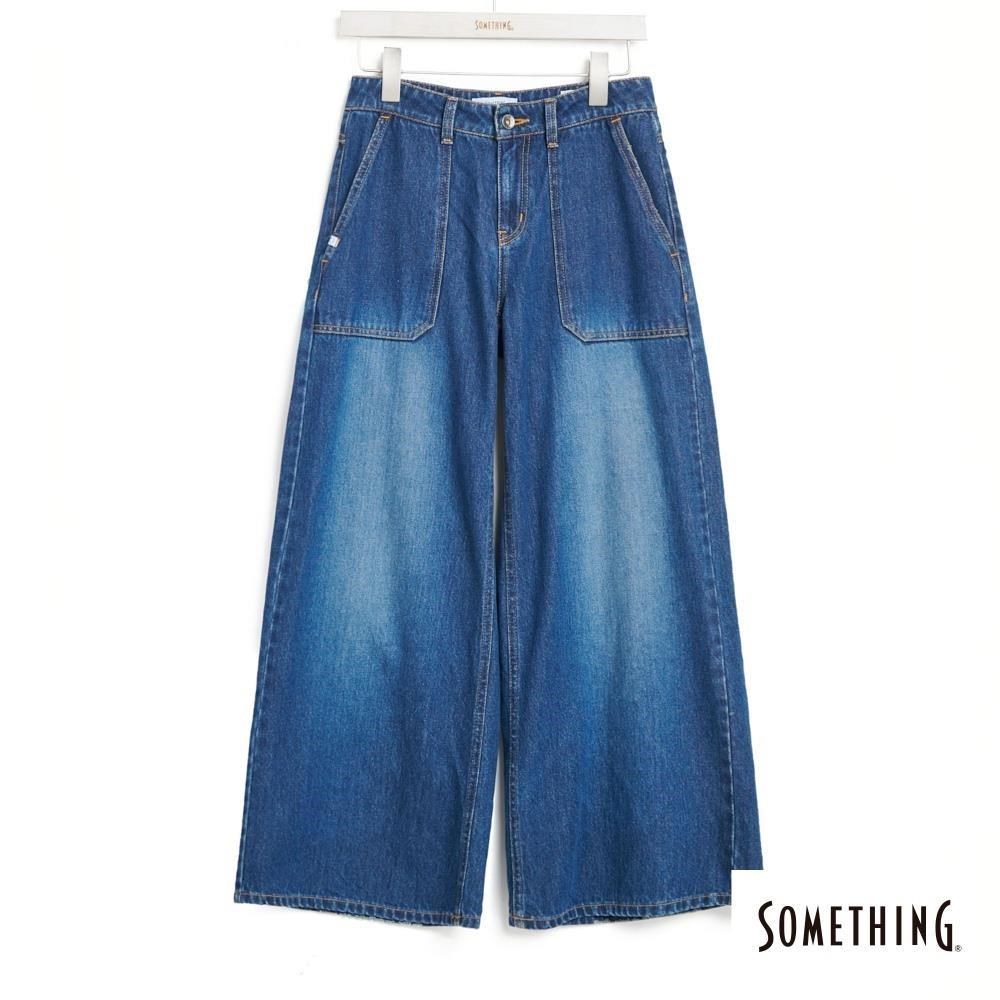 SOMETHING 女裝 中腰休閒寬褲 (中古藍)