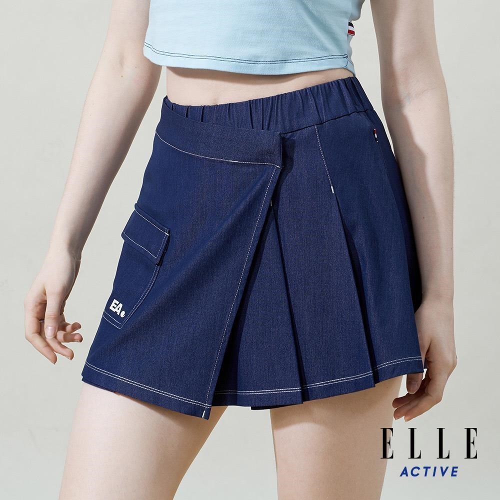 ELLE ACTIVE 女款 一片式貼帶牛仔短裙/褲裙-深藍色 (EA25S2W2103-39)