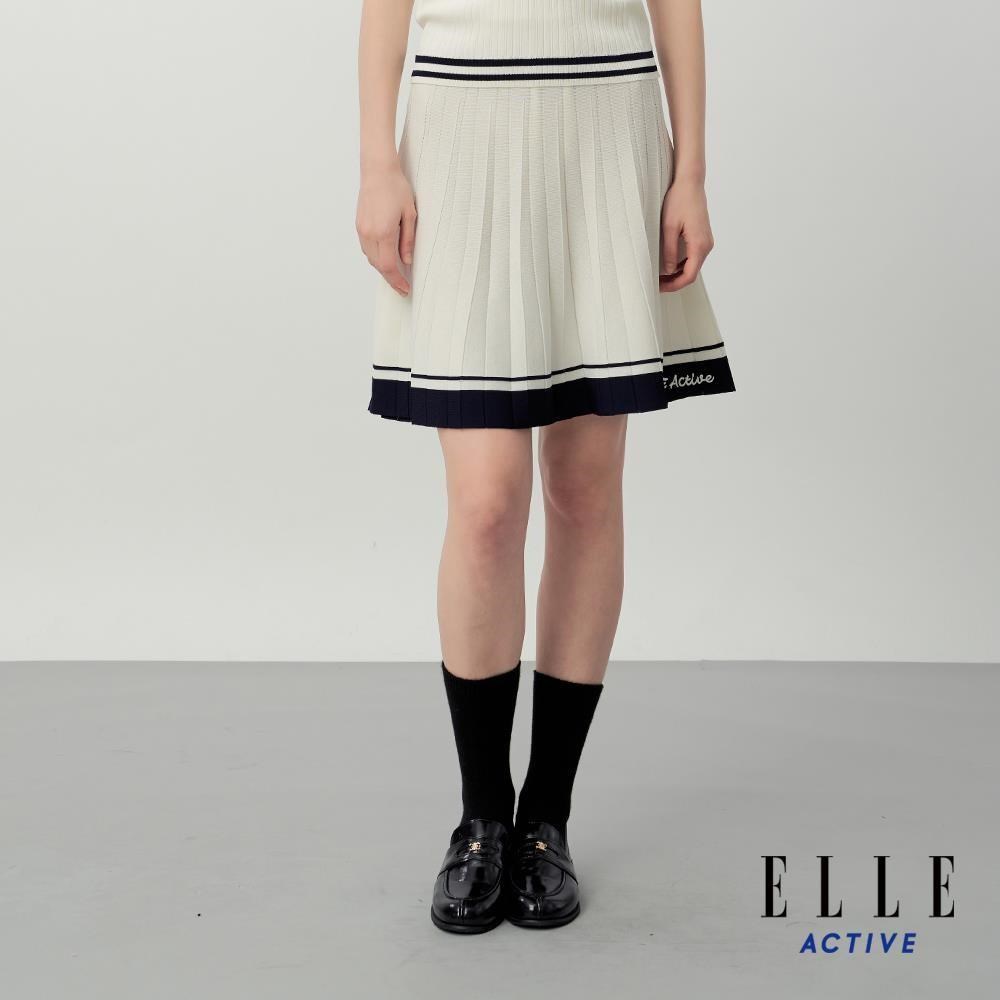 ELLE ACTIVE 女款 撞色裙襬針織百褶短裙-白色 (EA26S1W2101-90)