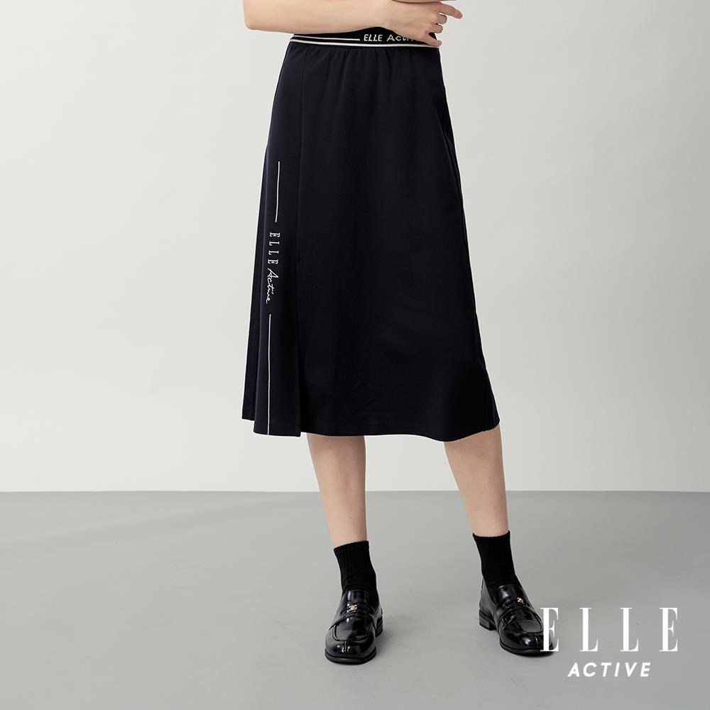 ELLE ACTIVE 女款 彈性腰頭LOGO腰頭A字中長裙-深藍色 (EA26S4W2201-39)