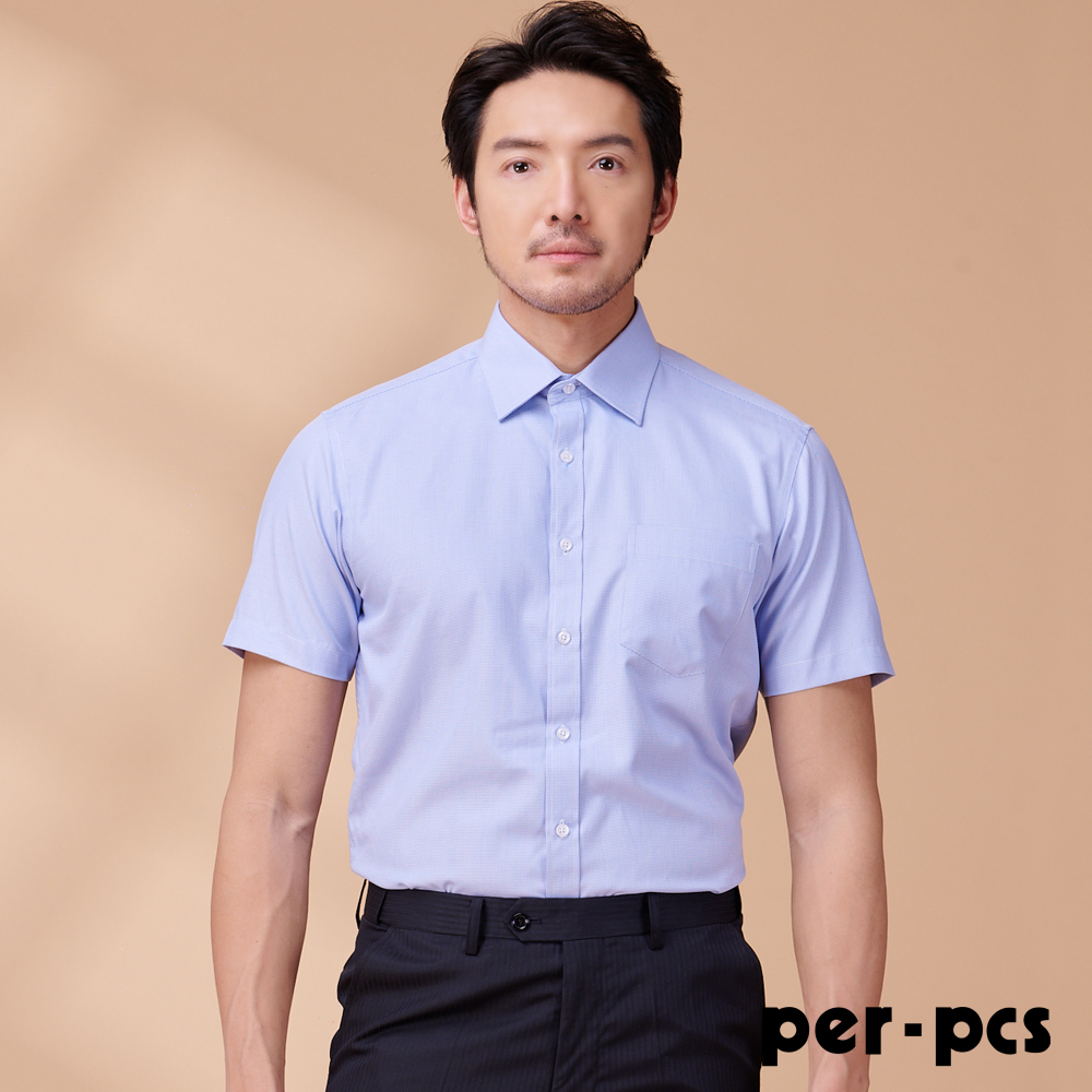 per-pcs 派彼士 清爽舒適修身短袖襯衫_藍(724451)