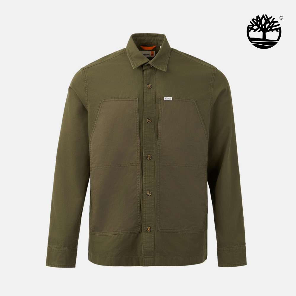 Timberland 男款軍綠色寬版工裝襯衫外套｜A6MMYA58