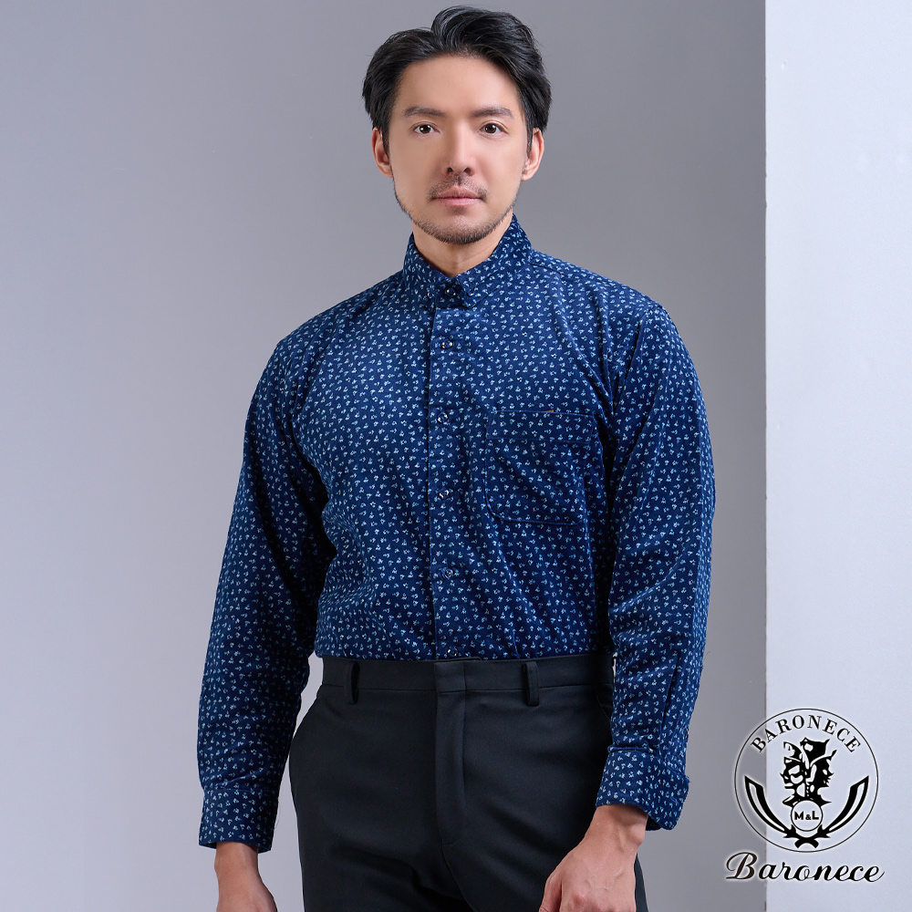 BARONECE 質感緹花厚棉長袖襯衫_藍(622403-10)