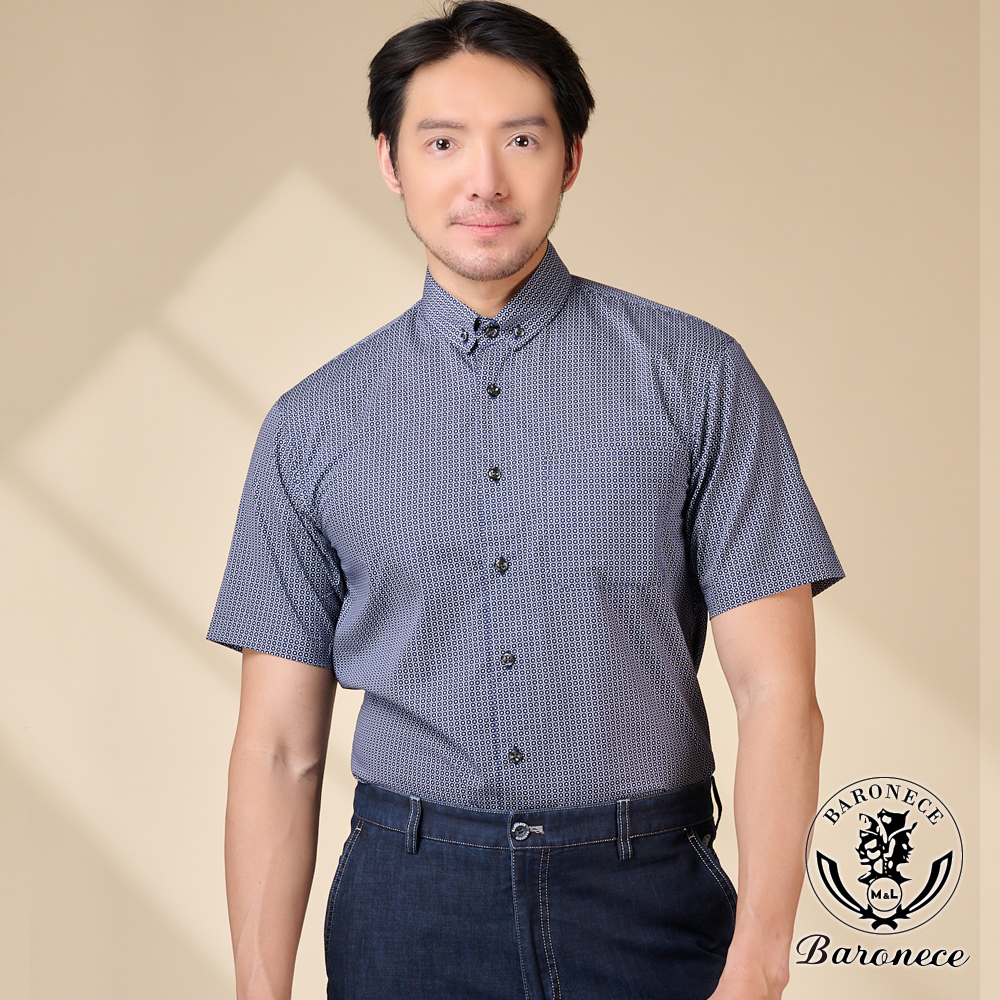 BARONECE 品味細節純棉短袖襯衫_藍(525415-10)