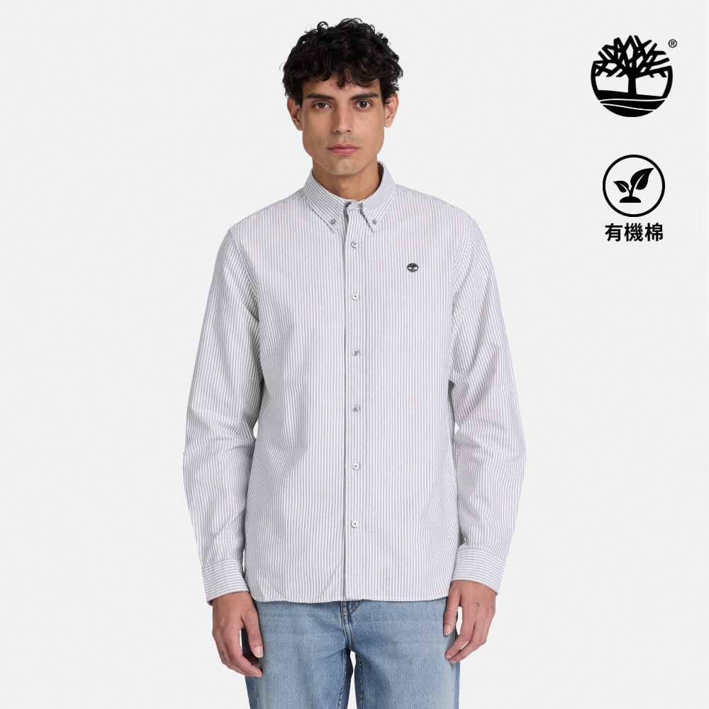 Timberland 男款淺灰色條紋長袖牛津襯衫|A5TE3AKV