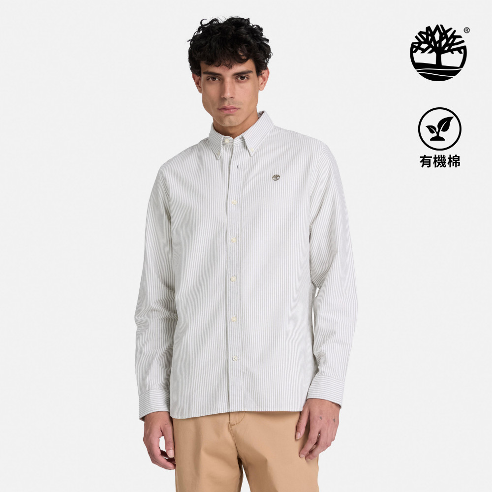 Timberland 男款灰色條紋長袖牛津襯衫|A5TE3AIG