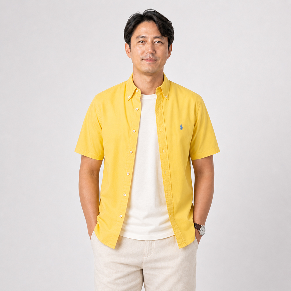 RALPH LAUREN POLO RL 熱銷刺繡小馬短袖襯衫-黃色