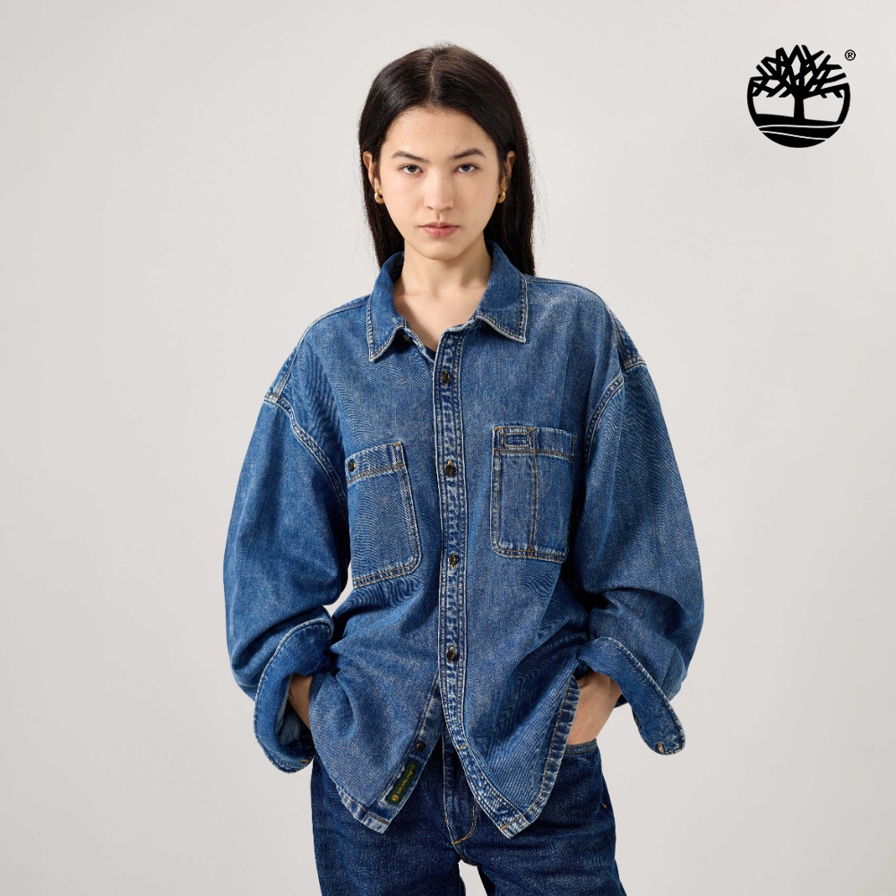 Timberland 男款淺藍色寬版牛仔襯衫|A5TANAO9