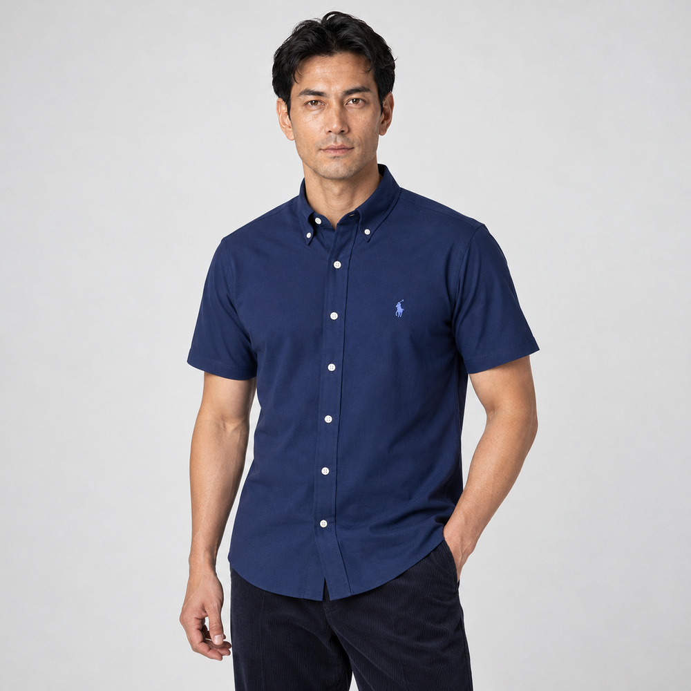 RALPH LAUREN POLO RL 熱銷刺繡小馬短袖襯衫-深藍色
