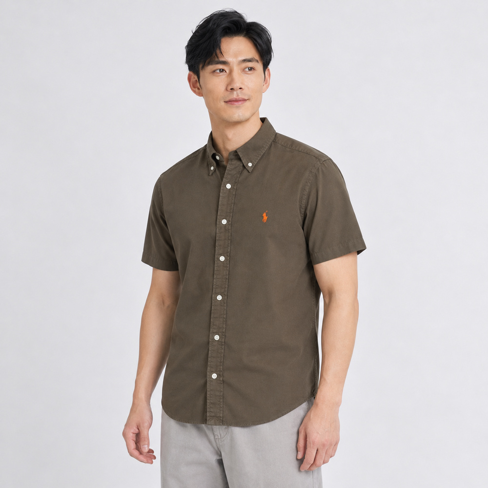 RALPH LAUREN POLO RL 熱銷刺繡小馬短袖襯衫-墨綠色