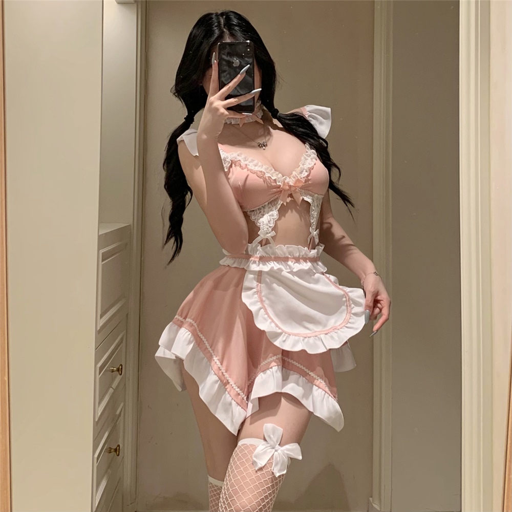 小女人 萌姬女傭 女僕圍裙制服角色扮演COSPLAY-櫻花粉/贈大腿襪