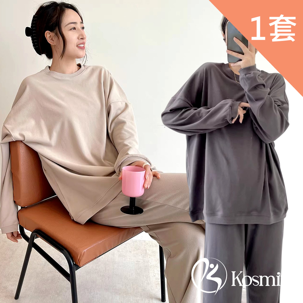 Kosmiya 1套 徳絨暖暖刷毛長袖睡衣/女睡衣/居家服/睡衣套裝/保暖睡衣(2色可選/均碼/加大碼)