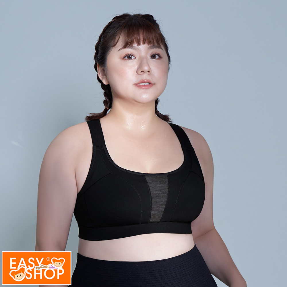 EASY SHOP RUN-交叉美背大罩杯防震無鋼圈運動內衣-經典黑