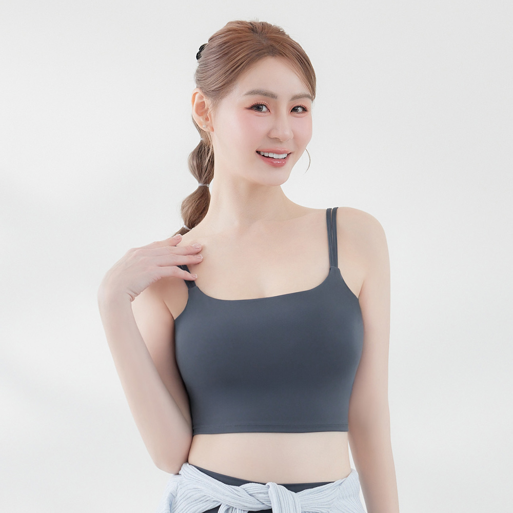 EASY SHOP RUN-動感美型細帶扭結BRA TOP-煙雨灰