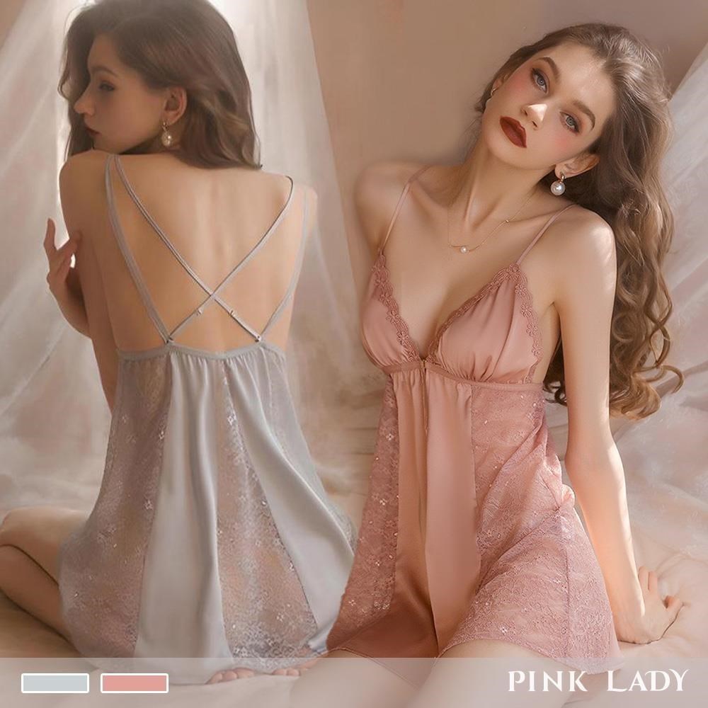 pink lady 任-連身睡裙 前扣式罩杯 蜜桃微醺 絲緞蕾絲睡衣(性感/絲質睡衣/帶胸墊)1690