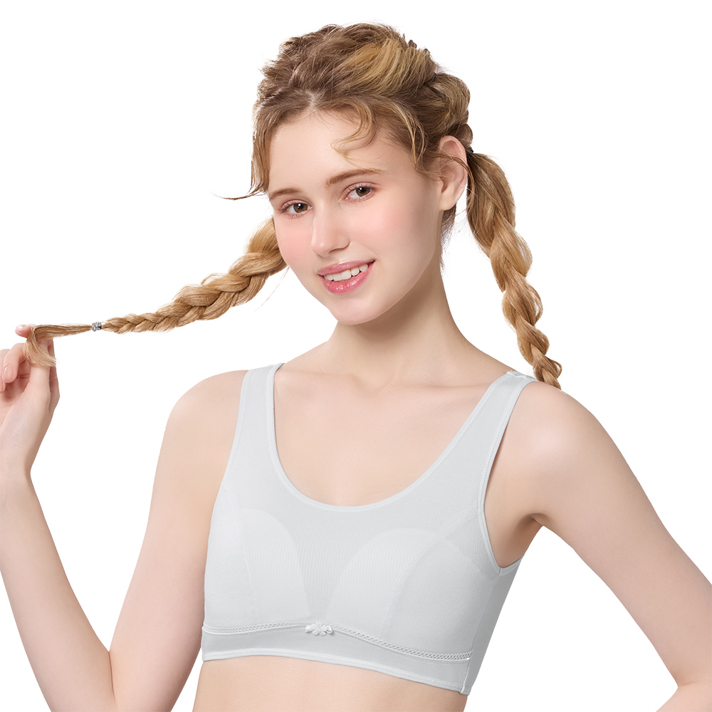 SWEAR 思薇爾 耍花Young系列M-XXL無鋼圈素面透氣舒適包覆少女短背心(冷光灰)
