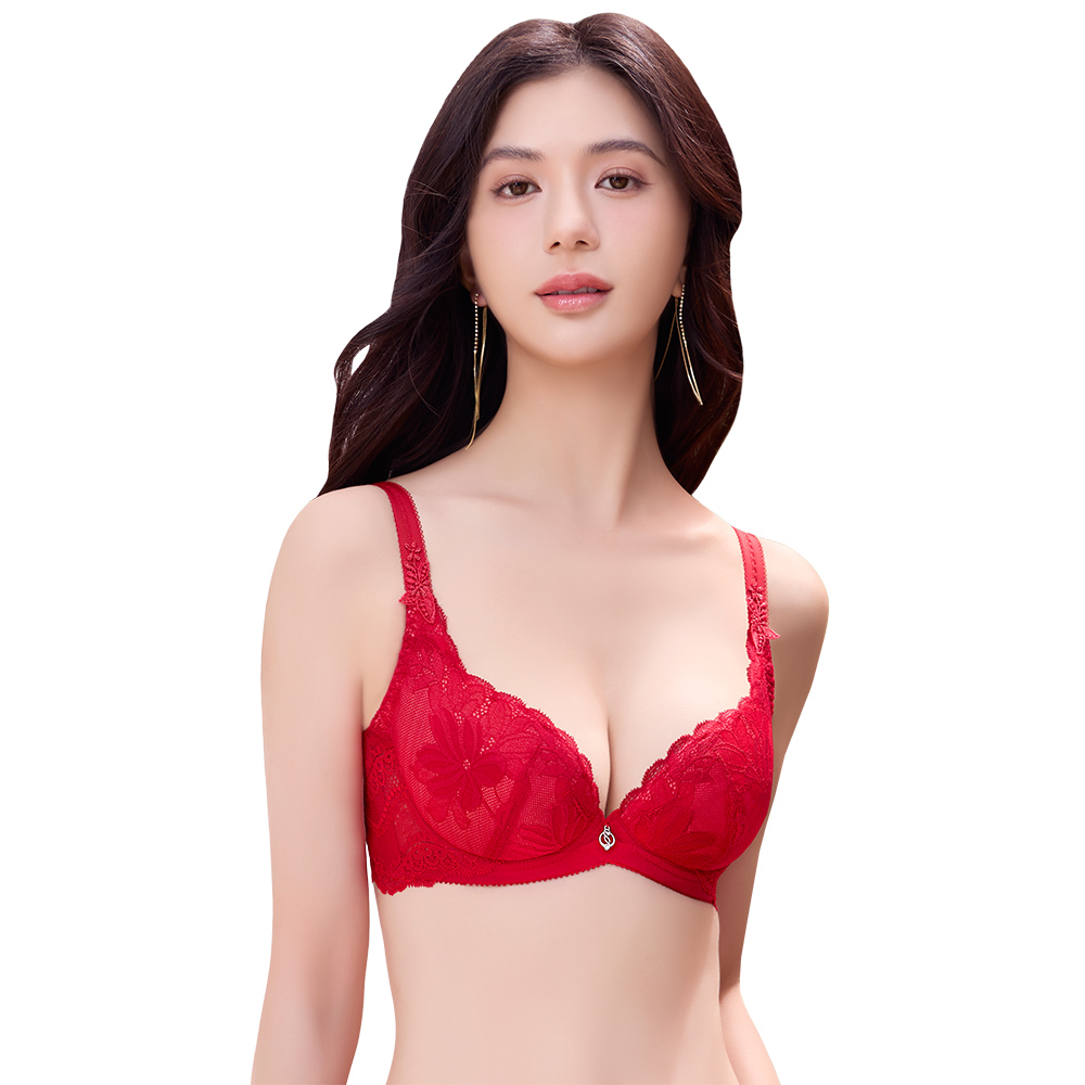 SWEAR 思薇爾 撩波巴黎之春系列G-H罩涼感蕾絲集中包覆大罩女內衣(猩紅色)