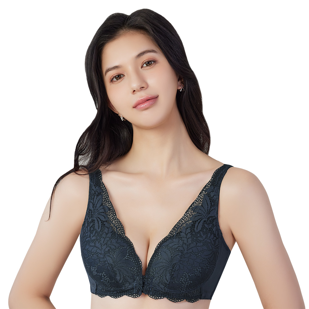 SWEAR 思薇爾 舒漾Bra系列M-3XL無鋼圈模杯前扣式涼感消臭蕾絲包覆女內衣(科技藍)