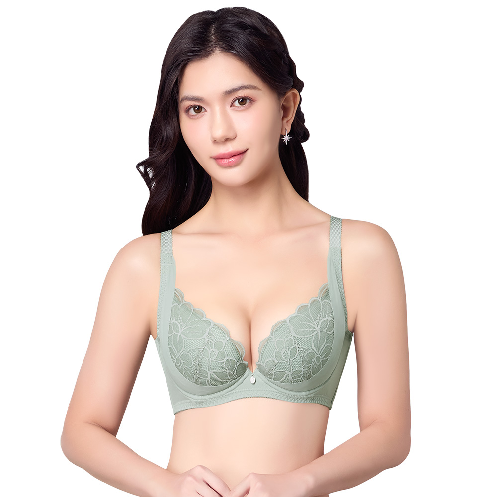 SWEAR 思薇爾 美波曲線系列E-G罩調整型蕾絲集中包覆塑身女內衣(迷霧綠)