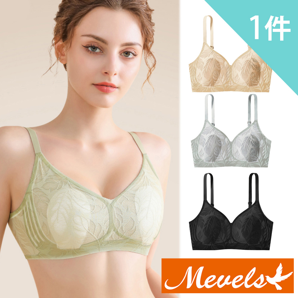 Mevels 瑪薇絲 1件組 超薄透氣刺繡蕾絲果凍膠內衣/兔耳杯(4色 M/L/XL)