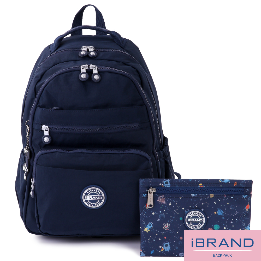 iBrand 後背包 經典百搭輕盈多口袋後背包-深海藍