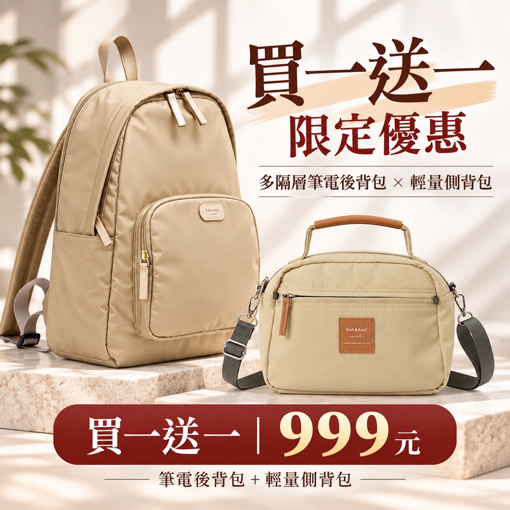 WHOSE BAG 買一送一 防潑水多隔層筆電後背包+輕量側背包 雙主層大容量通勤雙包組