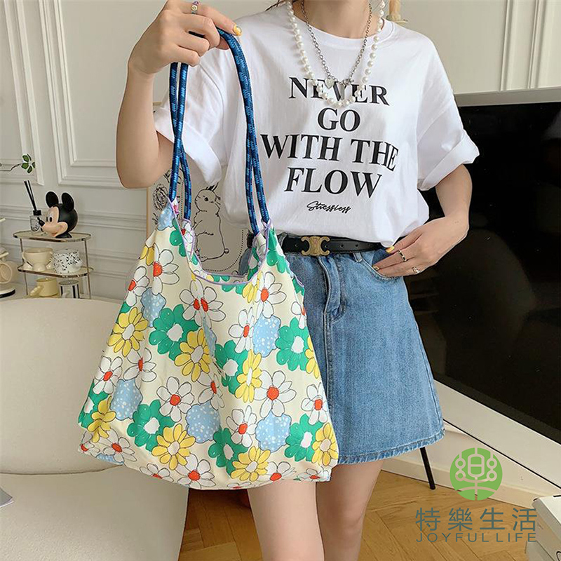 JOYFUL LIFE 特樂生活 清新碎花抽繩手提單肩包