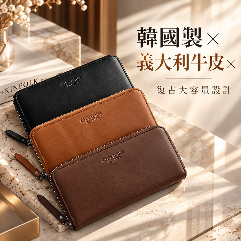 WHOSE BAG 韓國製 義大利牛皮光滑真皮長夾|多卡位大容量男女皮夾 1088A