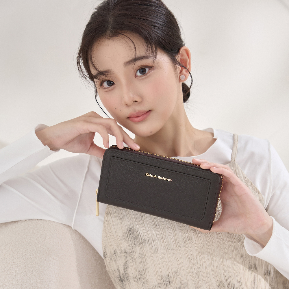 Kinloch anderson 金安德森 Evelyn 牛皮拉鍊長夾-深咖