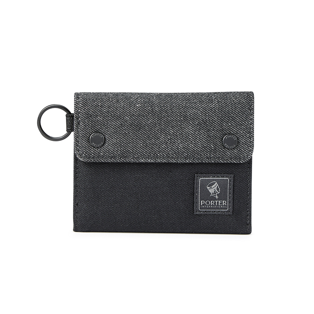 PORTER INTERNATIONAL 牛仔拼接 PATCH WORK系列 三折零錢短夾 (黑色)（其他規格）