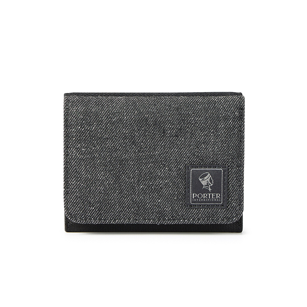 PORTER INTERNATIONAL 牛仔拼接 PATCH WORK系列 三折零錢短夾 (黑色)