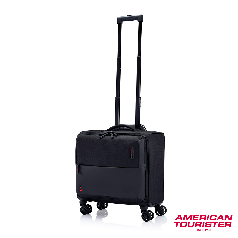 American Tourister 美國旅行者 16吋 ZORK 前開式輕量多夾層布面行李箱/布箱/登機箱/機長箱/旅行箱(黑)