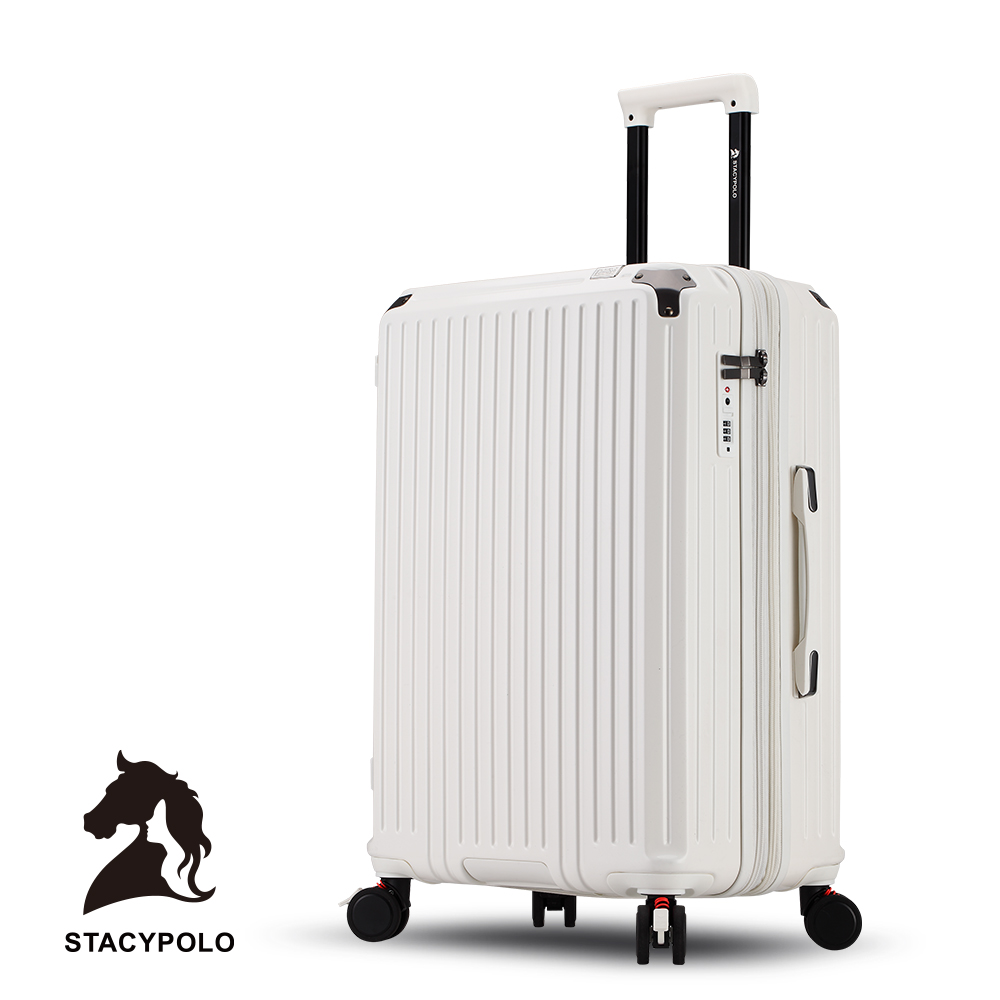 Bogazy Stacy POLO森之風旅 25吋杯架/側掛勾/煞車避震輪/海關鎖/可加大行李箱/聯名款(優雅白)