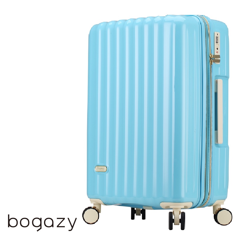 Bogazy 雅典美爵 20吋鏡面光感海關鎖可擴充加大行李箱(冰川藍)