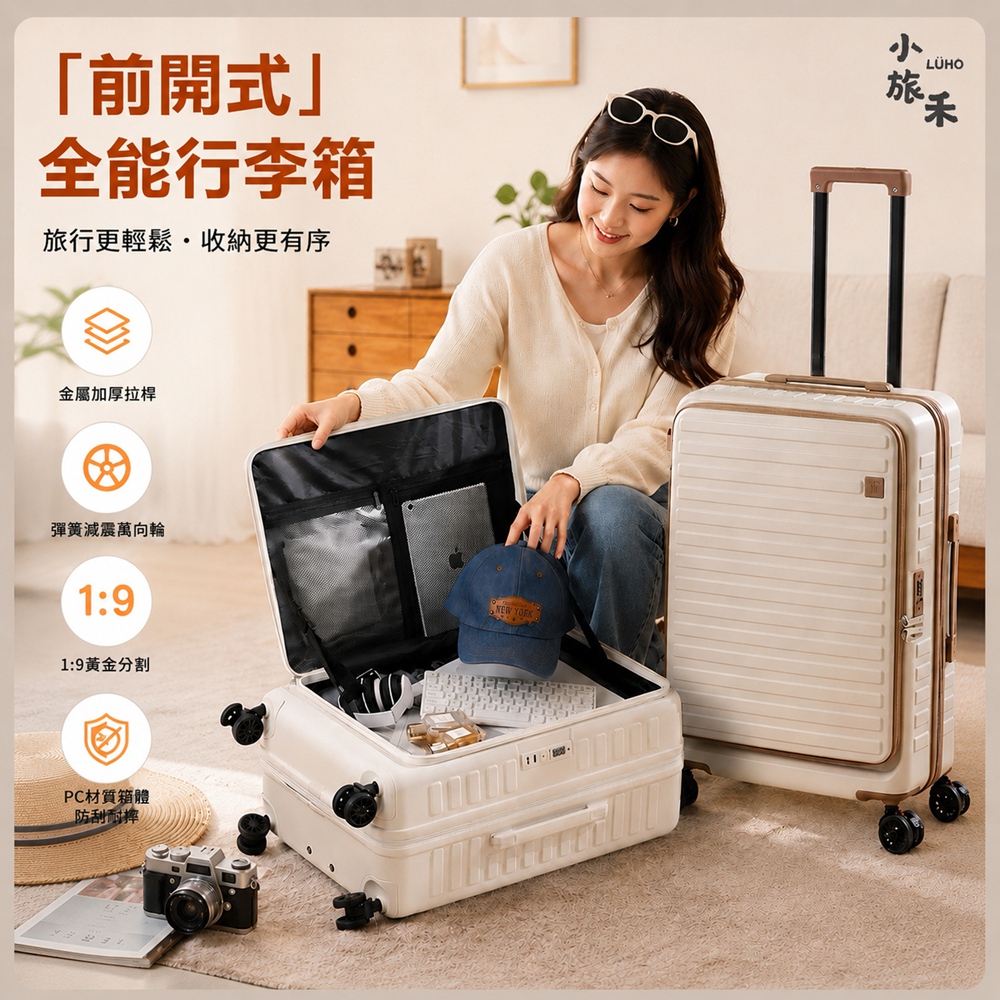 LUHO 小旅禾 28吋前開式可擴充行李箱 (上掀式旅行箱/PC+ABS抗衝擊/煞車靜音輪/YKK防爆拉鍊/杯架掛勾/破箱換新)