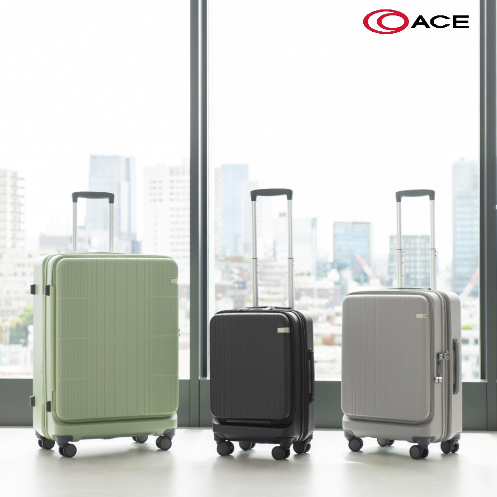 ACE BAGS & LUGGAGE 22吋 UME 前開式可擴充可煞車十字紋登機箱(多色09411)(行李箱/前開箱/對開式/雙開式/日乃本輪/煞車輪)