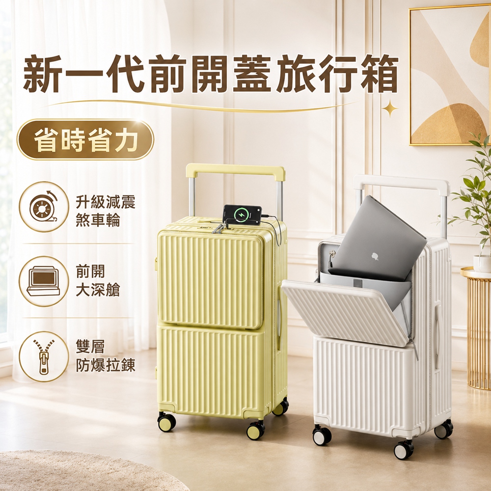 【星輝暦】28吋行李箱 旅行箱 拉桿箱 前開口行李箱 前開蓋旅行箱(大容量26寸68*40*31cm)
