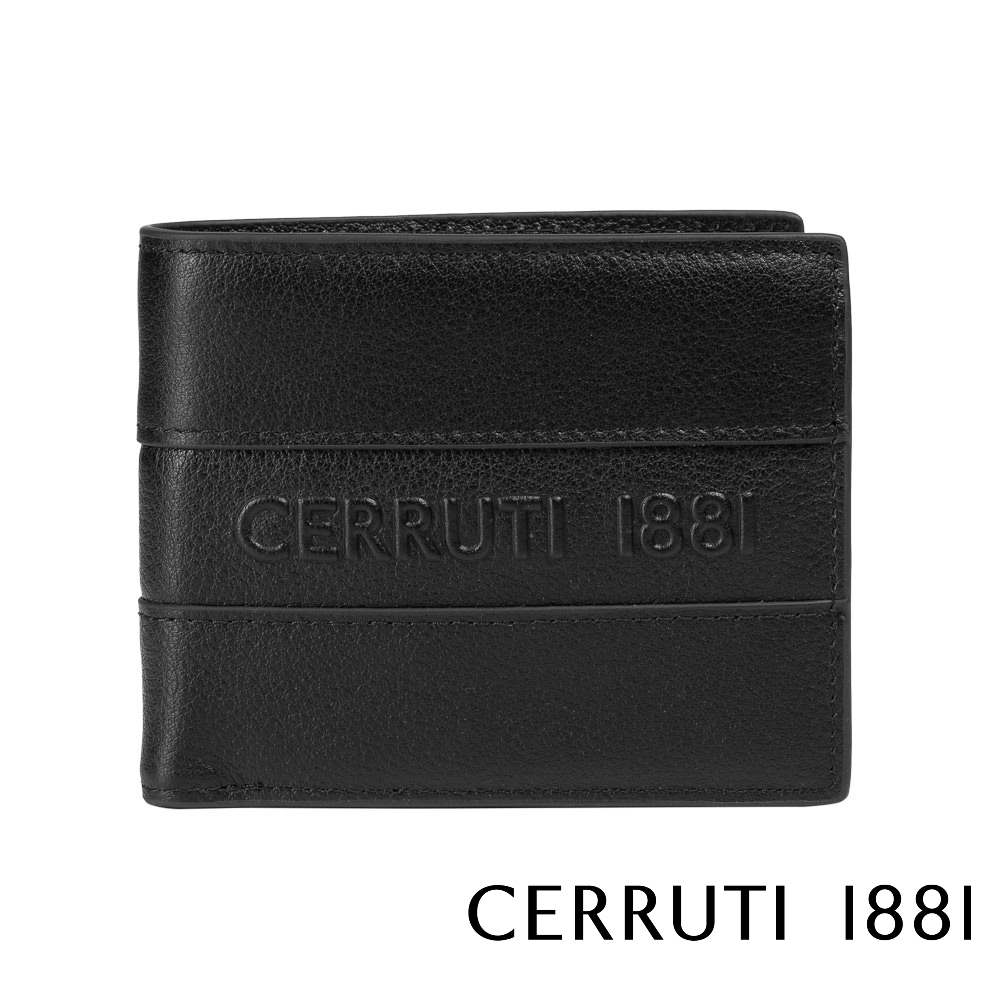 Cerruti 1881 頂級義大利小牛皮4卡零錢袋短夾皮夾 VASCO系列(黑色 CEPU05039M)