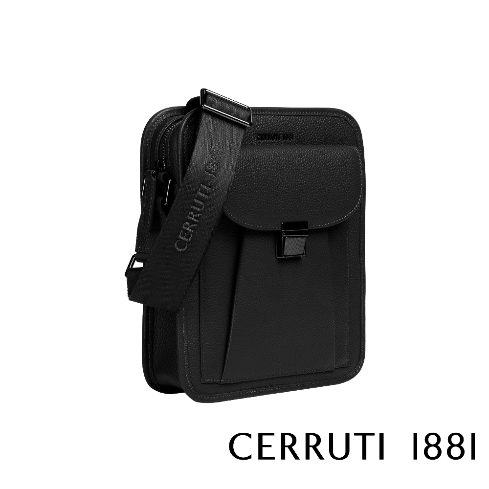 Cerruti 1881 限量2折 頂級義大利小牛皮側背斜背包 父親節 送禮 CEBO06176M 全新專櫃展示品(黑色)